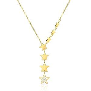 18K Gold Plated Women's Cascading Stars Necklace Cubic Zirconia Accent